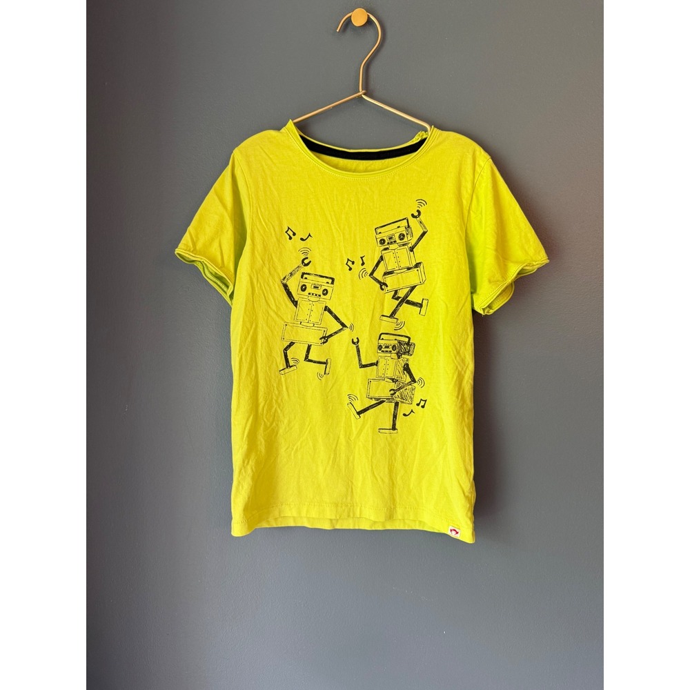 Appaman Kids Neon Yellow Dancing Boombox Robot Graphic Tee Shirt Size 8